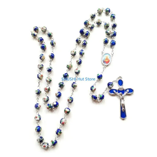 for Cross Rose Rosary Necklace Catholic Christ Pendant Bead Chain Hanging Ornament for Women Men Holy Prayer Religious D57B