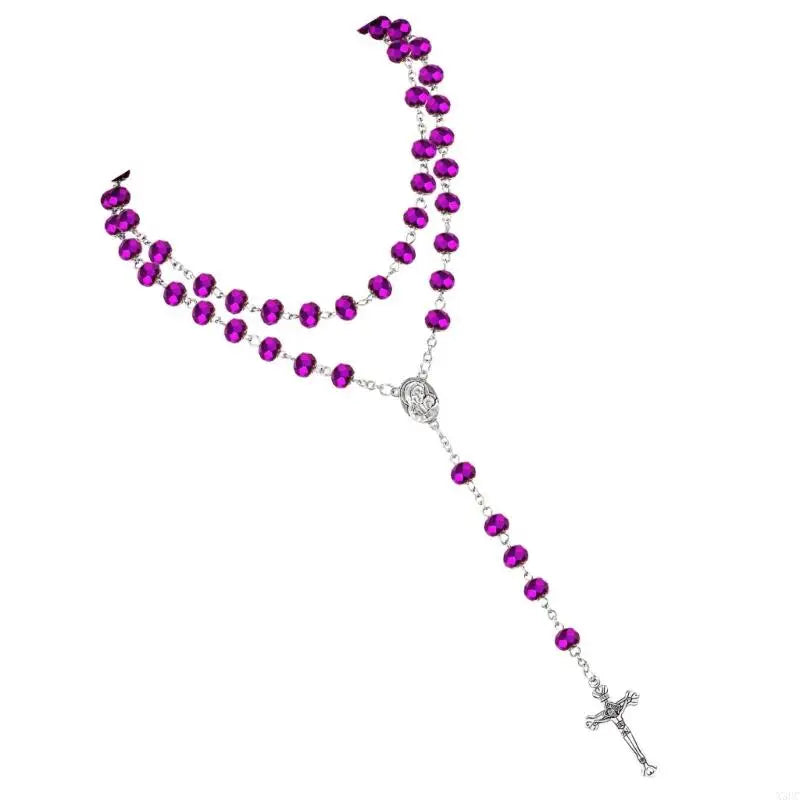 Crystal Beads Rosary Catholic Necklace Rosary First Communion Rosary Gift X3UC