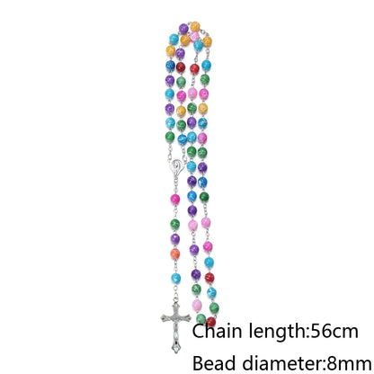 New Fashion Handmade Round Glass Bead Catholic Rosary Quality Bead Cross Necklace Beads Cross Religious Pendants Necklace