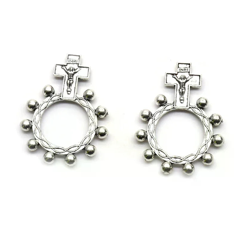 Vintage Metal Cross Rosary Ring Anello Preghiera Religious Catholic Ring Jewelry Accessries Gifts