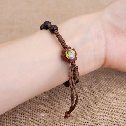 HTISOK Wooden Rosary Bracelet with Jesus & Mary Medals Handcrafted Catholic Prayer Jewelry for Faith Devotion Religion Gift