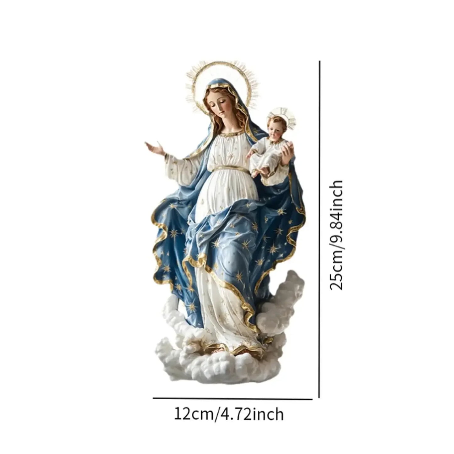 PChristmas Decor Virgin Mary Statue with Infant Jesus Desktop Nativity Display