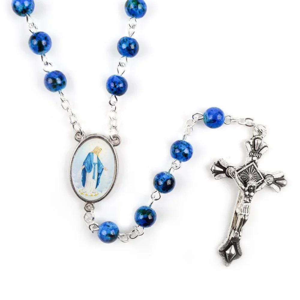 6mm Acrylic Glass Beads Rosary Necklace with Pearl Our Father Beads with Virgin Mary Boys and Girls