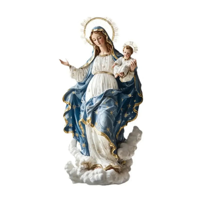 DChristmas Nativity Blessed Mary Figurine With Child Jesus Tabletop Decorative Statue