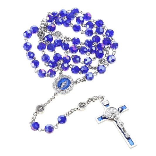 10mm Acrylic Bead Rosary Necklace Vintage Weave Catholic Religious Cross Jesus Pendant Necklaces for Men Women Jewelry Charm