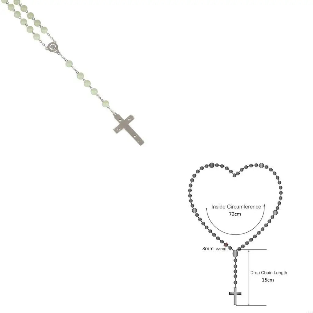 L43A Glow Rosary Necklace Jesus Christ for Cross Pendant Noctilucent Chai