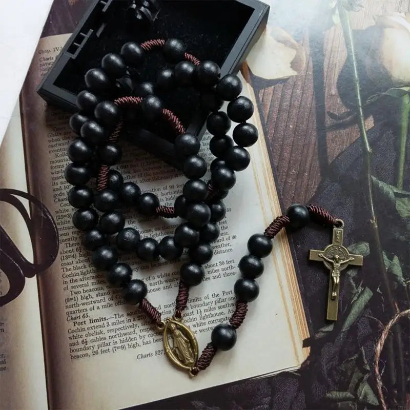 Handwoven Rope Rosary Necklace Holy Catholic Jewelry Charm Pendant