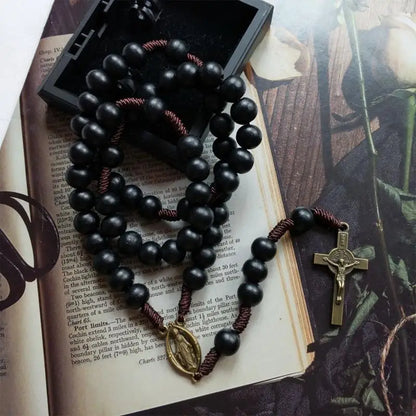 Handwoven Rope Rosary Necklace Holy Catholic Jewelry Charm Pendant