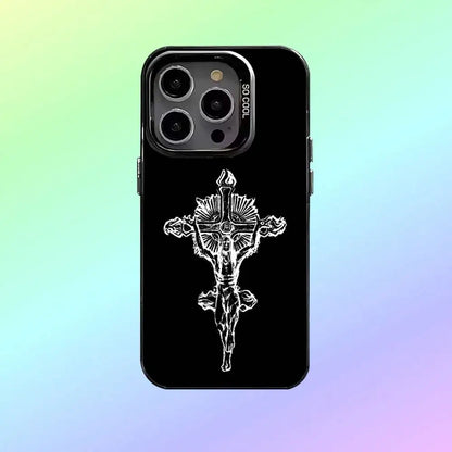 O-Orthodox Cross Icon Phone Case For iPhone17,16,15,14,13,12,11  Lens Border Silver Plated Cover Candy Matte Cover