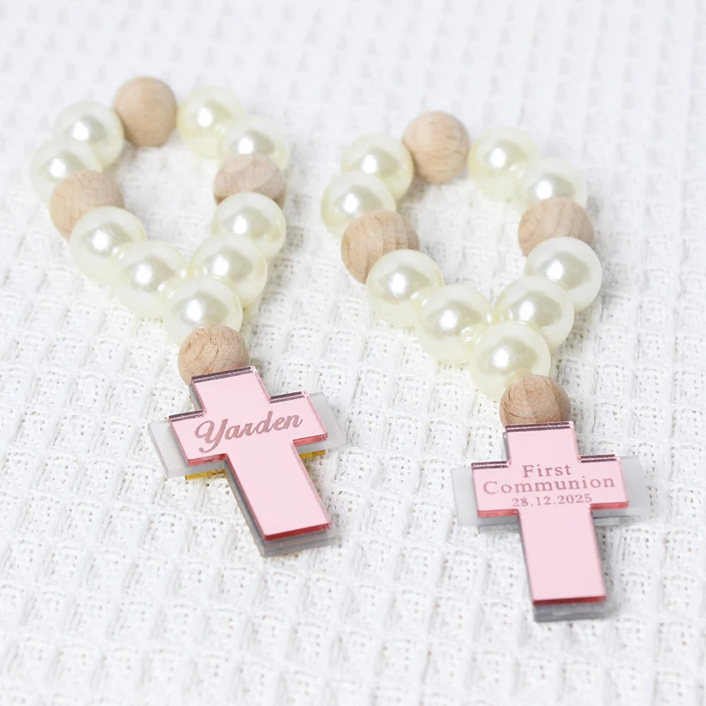 10/15/20/30pcs Personalized Engraved Acrylic Corss Baptism Rosary Favors First Communion Favors Mi Bautizo Baptism Christening
