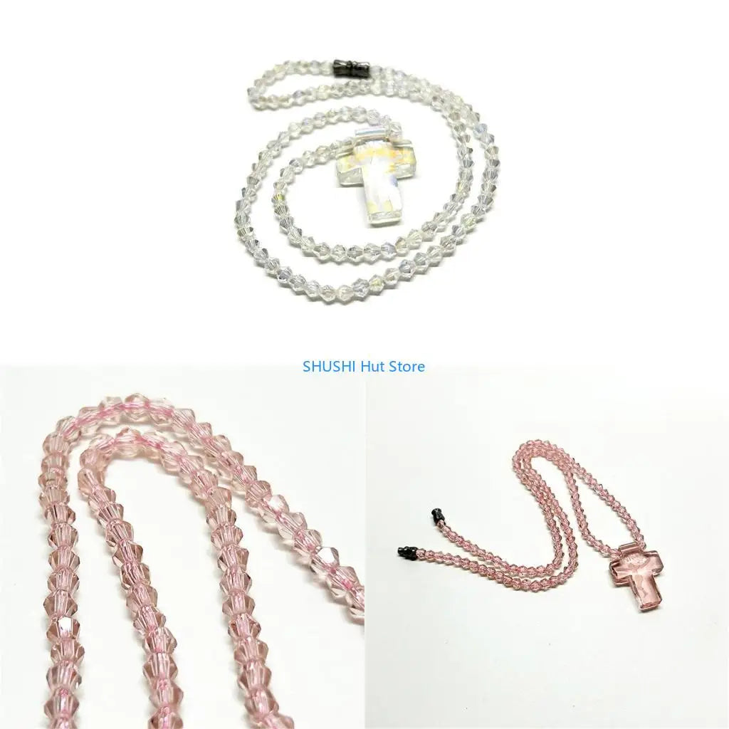 Crystal Bead Rosary Necklace Bead Chain Pendant Ornament D57B