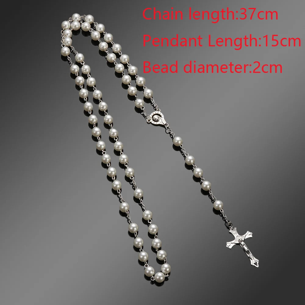 New Fashion Handmade Round Glass Bead Catholic Rosary Quality Bead Cross Necklace Beads Cross Religious Pendants Necklace