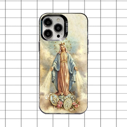 Virgin Mary Jesus Heart Phone Case For iPhone 16,15,14,13,12,11,8,7,Pro,Max,Plus,Mini,XS,SE Anti Fall Black Matte Hard
