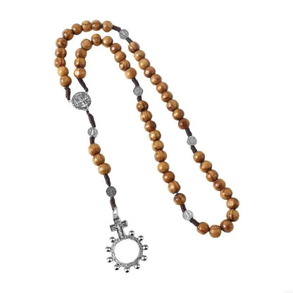 Braided Beads Chain Rosary Necklace with Pardon Crucifix Crosses Medals Pendant Christians Religious Communion Gift