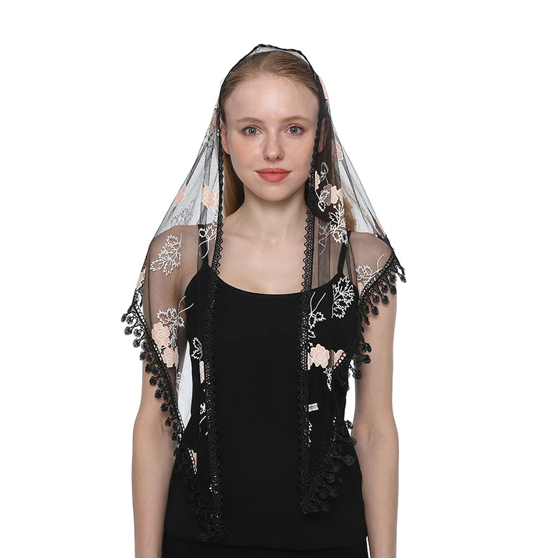 White Women Spanish Mantilla Lace Catholic Veil Chapel Scarf for Church Shawl Head Covering Scarf Mass Shawl Muslim Woman Veil