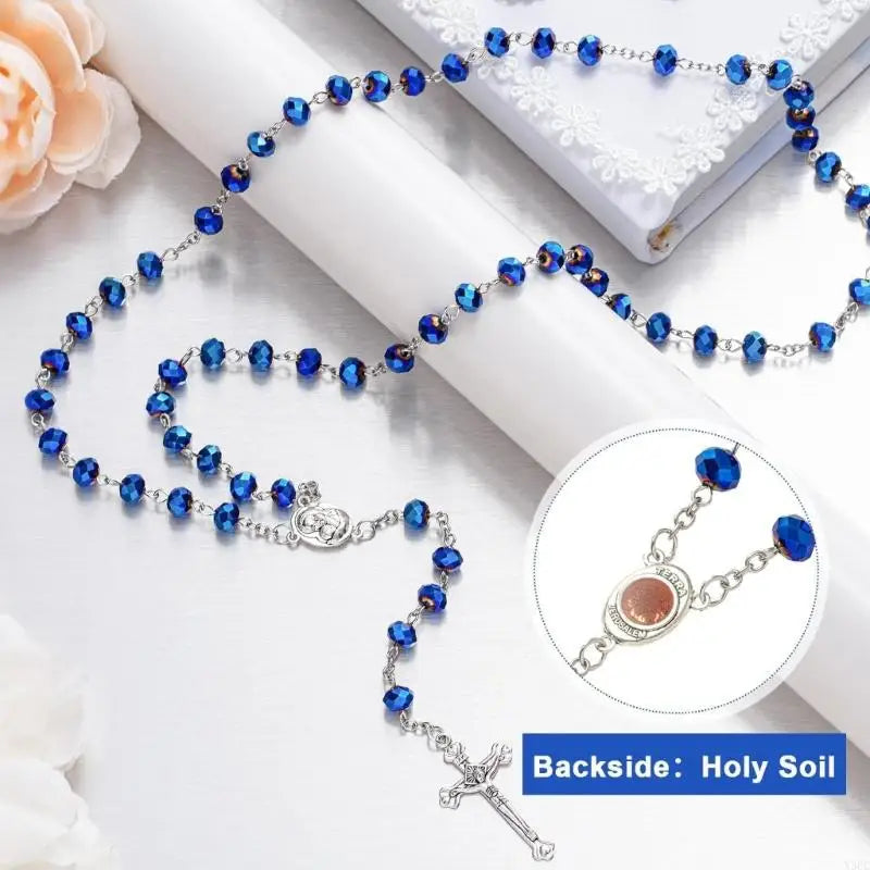 Crystal Beads Rosary Catholic Necklace Rosary First Communion Rosary Gift X3UC