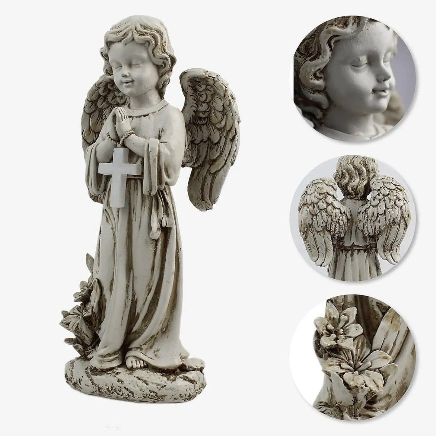 Resin Solar Powered Garden Angel Statue Lawn Ornament Cemetery Decoration