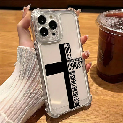 Bible Cross Transparent Anti Drop Phone Case Suitable for iPhone 17 16 15 14 13 12 11 Pro/Max/Plus Anti Shock Back Cover