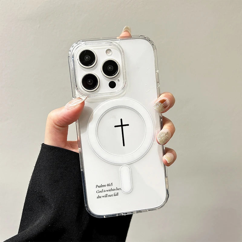Christian Wireless Charging Case for iPhone 17 Air 16 E 15 14 Plus 13 12 Mini 11 Pro Max Transparent Silicone Religion Cover