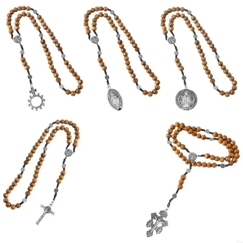 Braided Beads Chain Rosary Necklace with Pardon Crucifix Crosses Medals Pendant Christians Religious Communion Gift