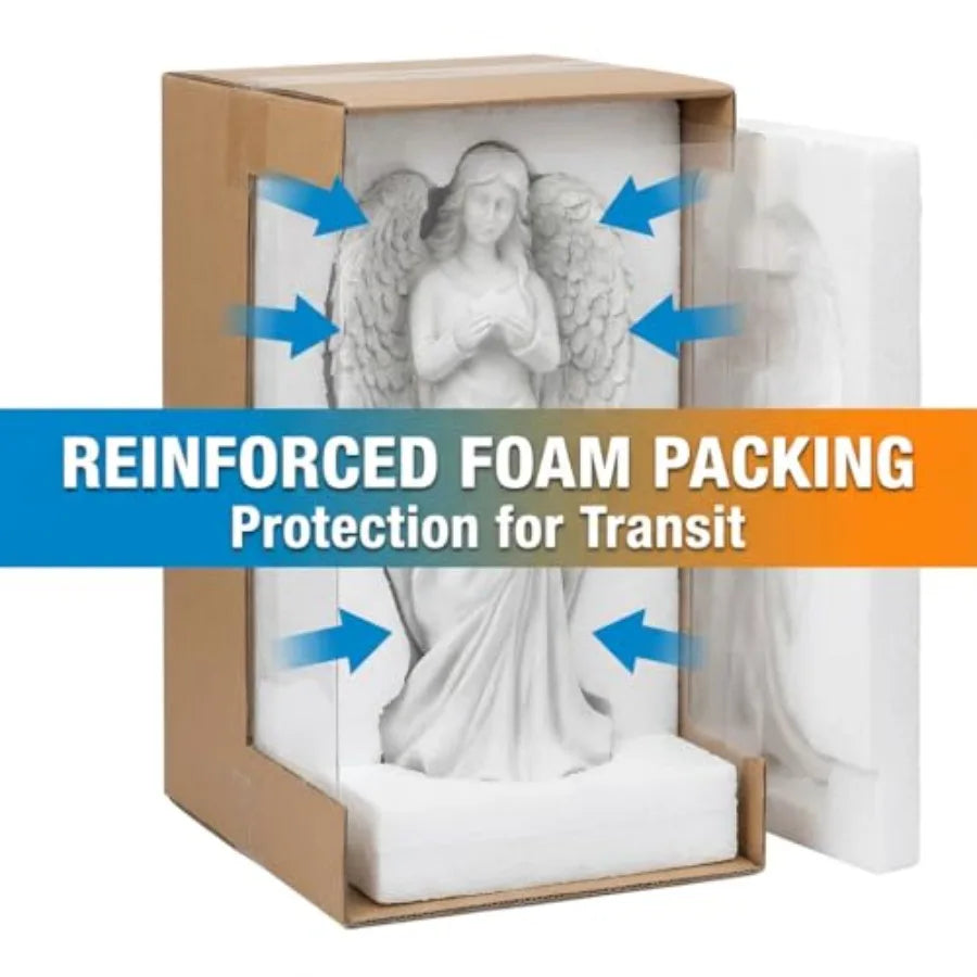 Standing Angel Statues for Garden 18.9 Inch Outdoor Garden Decor in White Religious Blessed Catholic Magnesium Oxide Stone Scul