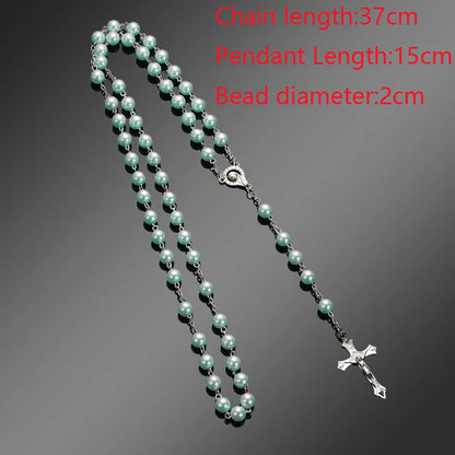 New Fashion Handmade Round Glass Bead Catholic Rosary Quality Bead Cross Necklace Beads Cross Religious Pendants Necklace