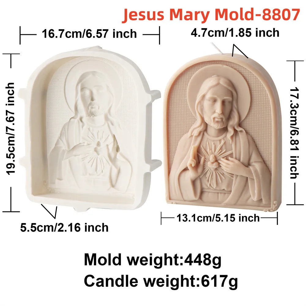 Catholic Family of Three Silicone Candle Mold Jesus Virgin Mary Figurine Resin Molds Religious Gypsum Ornaments Making Supplies