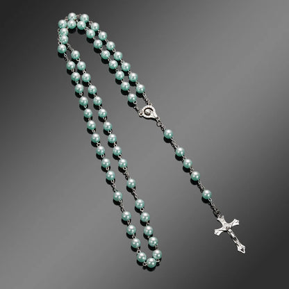 Vintage Rosary Beads Chain Cross Necklace Handmade Quality  Glass Bead Catholic Rosary Religious Crucifix Pendants Necklace