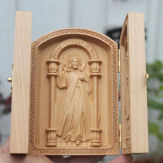 Hot Sale Joseph Holy Family Statue Beech Wood Tri Fold Box Religious Gift Decor