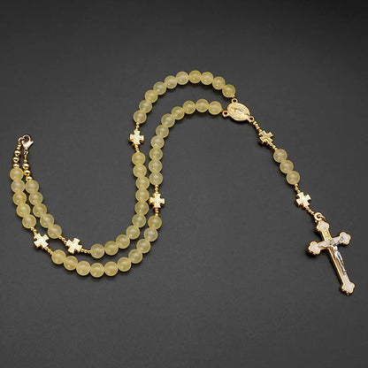Citrine Marriage Virgin Mary Rose Rosary Catholic Relic chapelet catholique Crystal jesus cross necklace religious jewelry Gifts