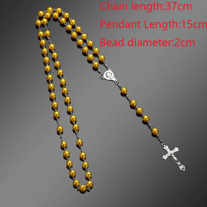 New Fashion Handmade Round Glass Bead Catholic Rosary Quality Bead Cross Necklace Beads Cross Religious Pendants Necklace