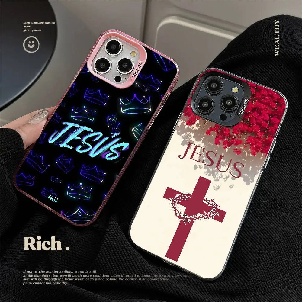 1PC Verse Of The Christian Bible Jesus phone case for iPhone 17 17Air 16 15 14 13 12 11 Pro Max Plus Colorful Silver