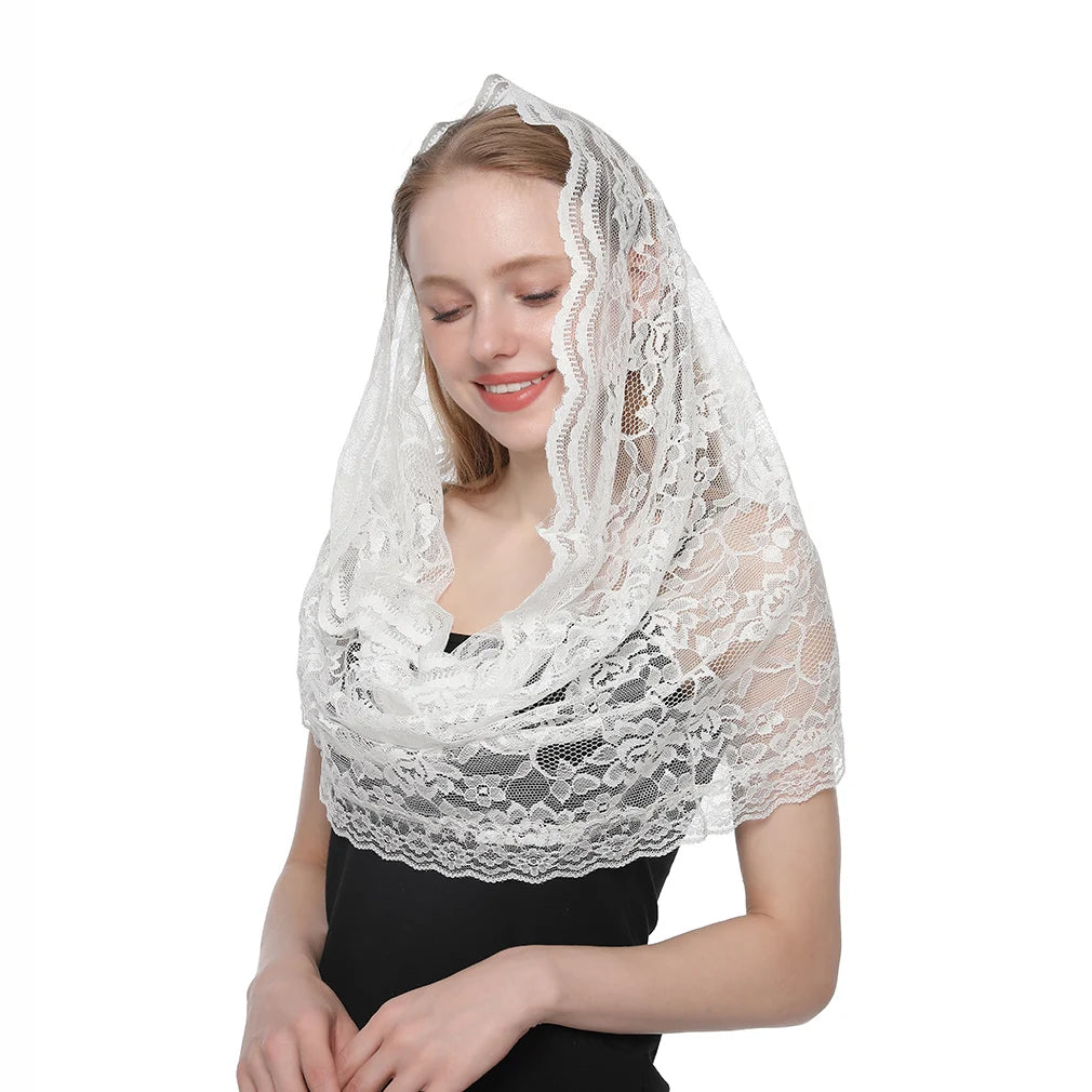 White Women Spanish Mantilla Lace Catholic Veil Chapel Scarf for Church Shawl Head Covering Scarf Mass Shawl Muslim Woman Veil