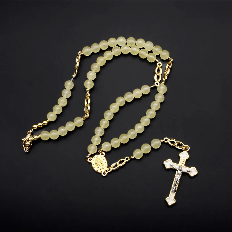 Citrine Marriage Virgin Mary Rose Rosary Catholic Relic chapelet catholique Crystal jesus cross necklace religious jewelry Gifts