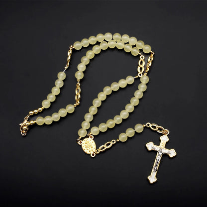 Citrine Marriage Virgin Mary Rose Rosary Catholic Relic chapelet catholique Crystal jesus cross necklace religious jewelry Gifts