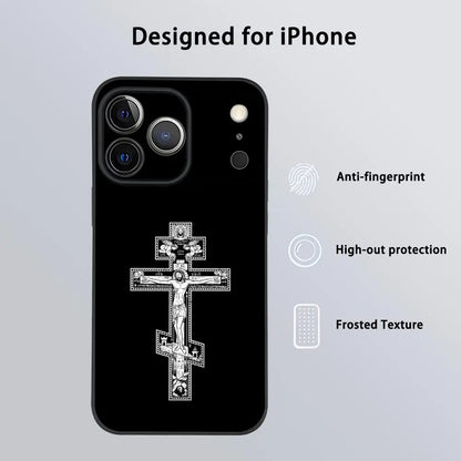 Simple Orthodox Cross Phone Case For IPhone 17 16 15 14 13 12 11 Pro Max Plus Mini Black Frosted Soft Shell Funda