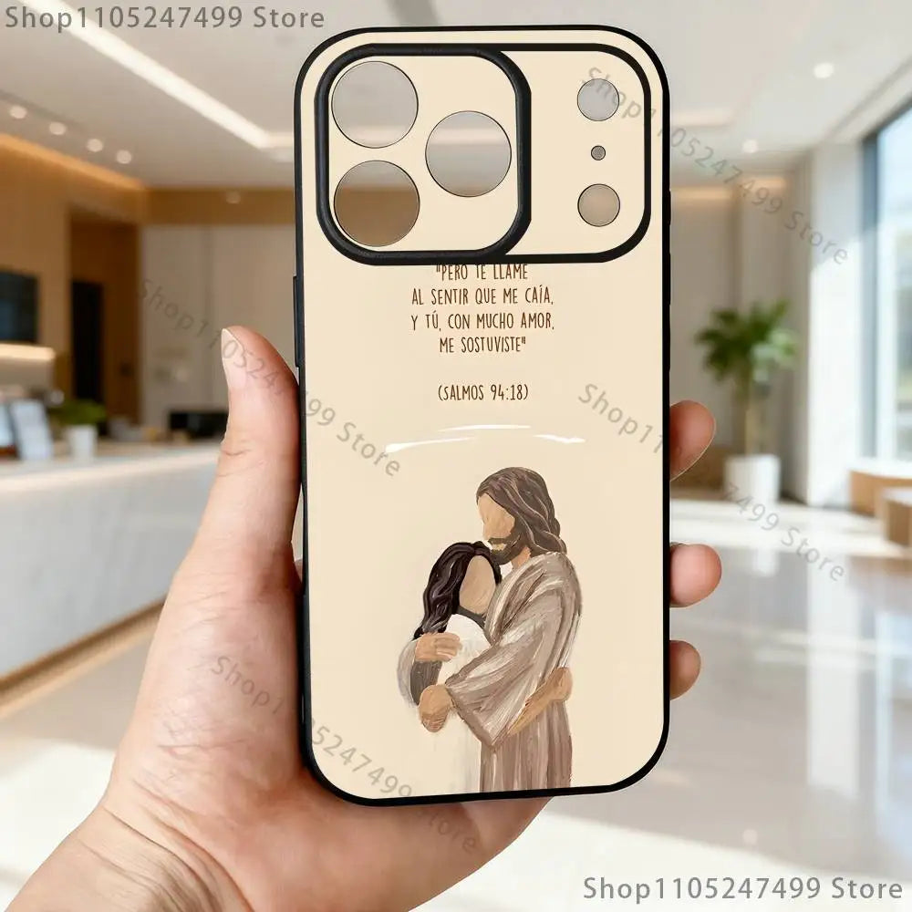 Spanish Jesus Bible Verse Phone Case For iPhone 17,16,15,14,13,12,Pro,Max,Plus,E,SE4,Air,Mini Black Soft Box