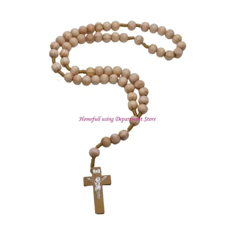 Catholic Prayer Beads Rosary Necklace with Wooden Crosses Pendant Religious Accessories for Communion and Baptisms
