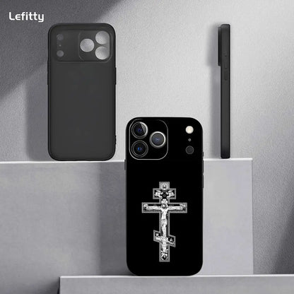 Simple Orthodox Cross Phone Case For IPhone 17 16 15 14 13 12 11 Pro Max Plus Mini Black Frosted Soft Shell Funda