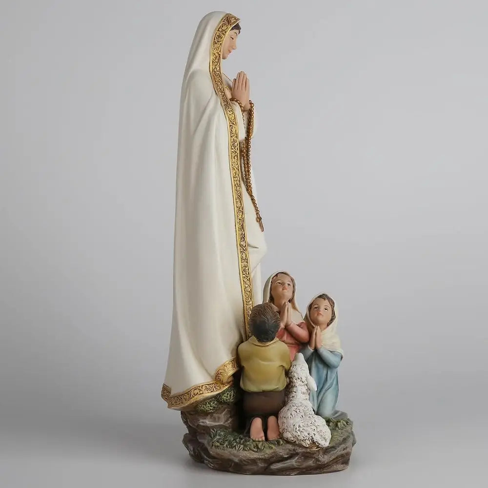 12 Handcrafted Fatima Virgin Mary Statue with Kids, Blessed Catholic Home Decor