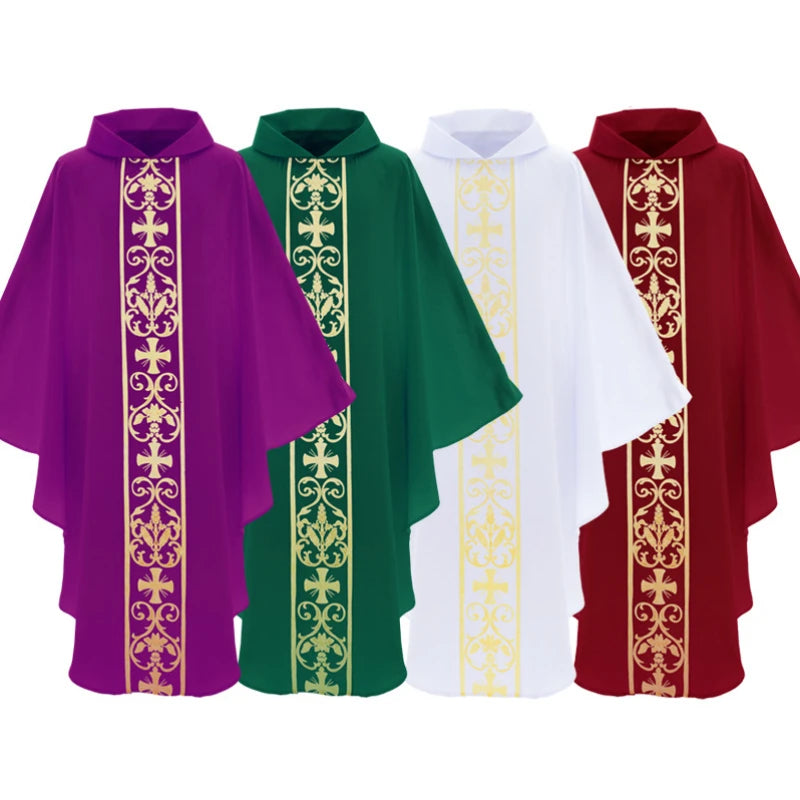 Halloween Costume Monk Church Priest Cape Cross Print Robe Dress Jesus Religion Christ Minister Clergy Men Gown Cloak for Adult