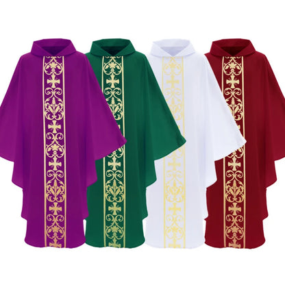 Halloween Costume Monk Church Priest Cape Cross Print Robe Dress Jesus Religion Christ Minister Clergy Men Gown Cloak for Adult
