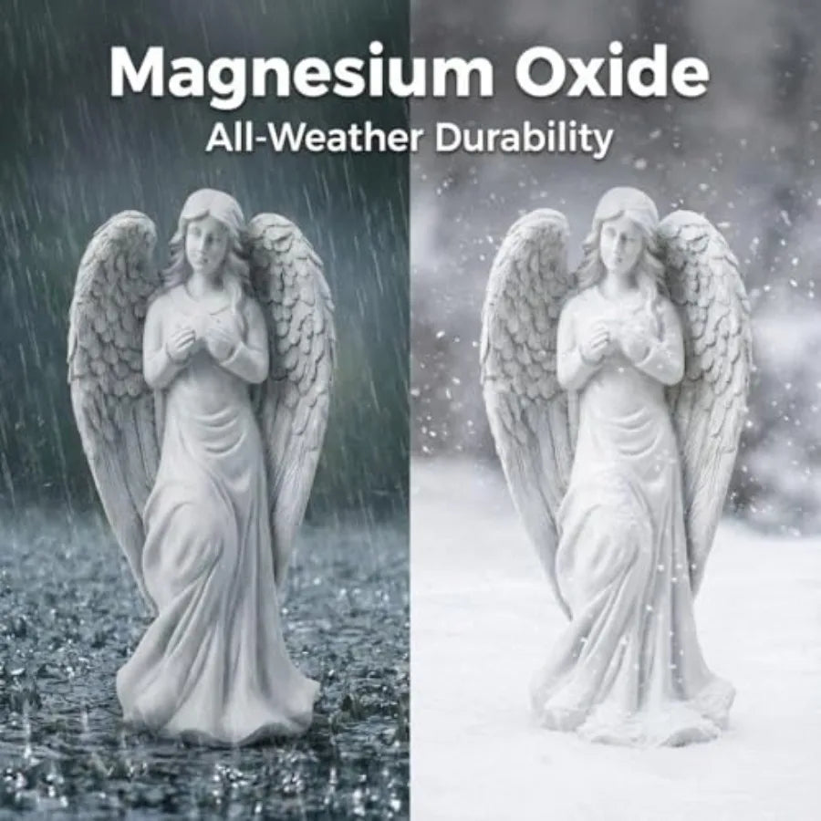 Standing Angel Statues for Garden 18.9 Inch Outdoor Garden Decor in White Religious Blessed Catholic Magnesium Oxide Stone Scul