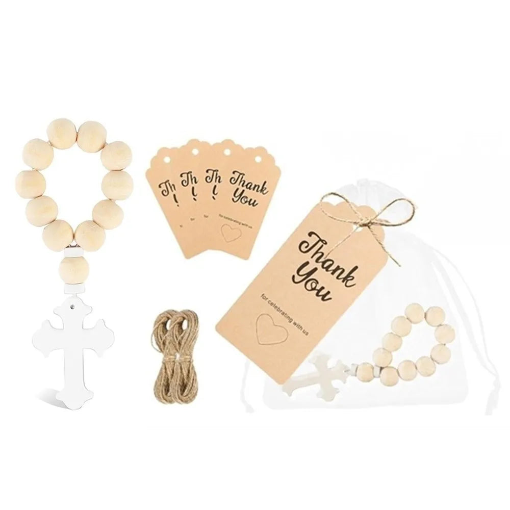 Wooden Cross Pendant Wooden Rosary White Mesh Bags With Crosses Pendants Catholic Rosary Prayer Rosary Beads