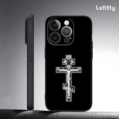 Simple Orthodox Cross Phone Case For IPhone 17 16 15 14 13 12 11 Pro Max Plus Mini Black Frosted Soft Shell Funda