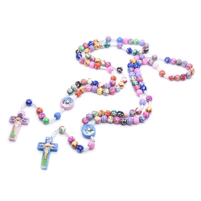 Rosary Necklace Catholic Rose  Beads Religion Long Chain Children Jewelry Charm Gifts DropShipping