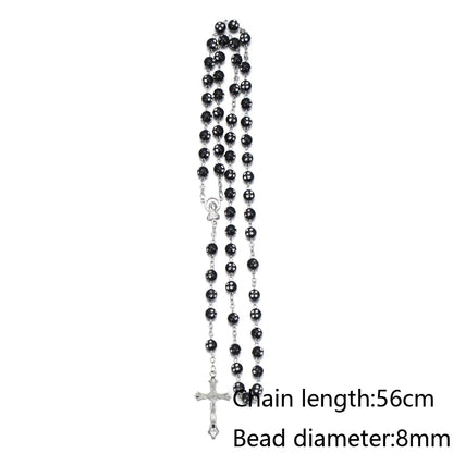 New Fashion Handmade Round Glass Bead Catholic Rosary Quality Bead Cross Necklace Beads Cross Religious Pendants Necklace
