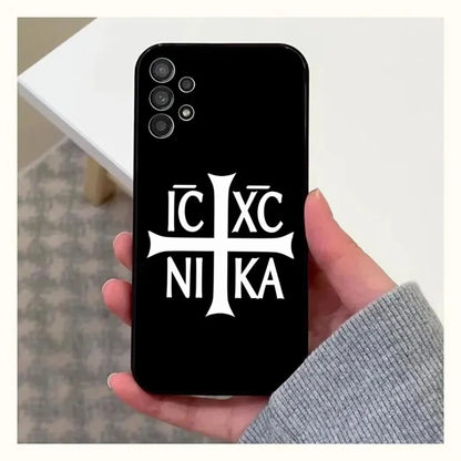 Orthodox Cross Icon Phone Case For Samsung Galaxy A13,A21s,A22,A31,A32,A52,A53,A71,A80,A91 Soft Black Cover