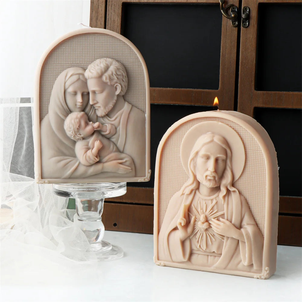 Catholic Family of Three Silicone Candle Mold Jesus Virgin Mary Figurine Resin Molds Religious Gypsum Ornaments Making Supplies