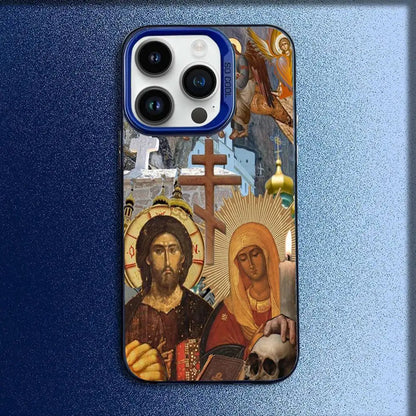Orthodox Cross Icon Church Phone Case For iPhone 16,15,14,13,12,11,Mini,Pro,E,MAX Blue Candy Matte Shockproof Cover